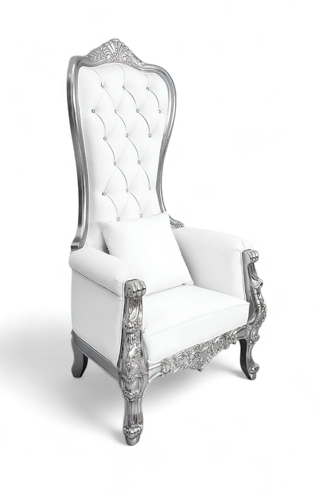 Baroque Throne Chair Queen High Back Chair White Leather And Silver