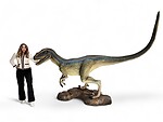 Blue Striped Velociraptor Dinosaur Life Size Statue 11.2 FT