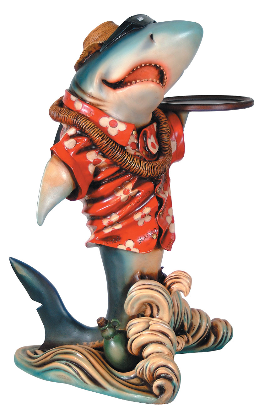 Shark Butler Statue Holding a serving Tray 3 FT