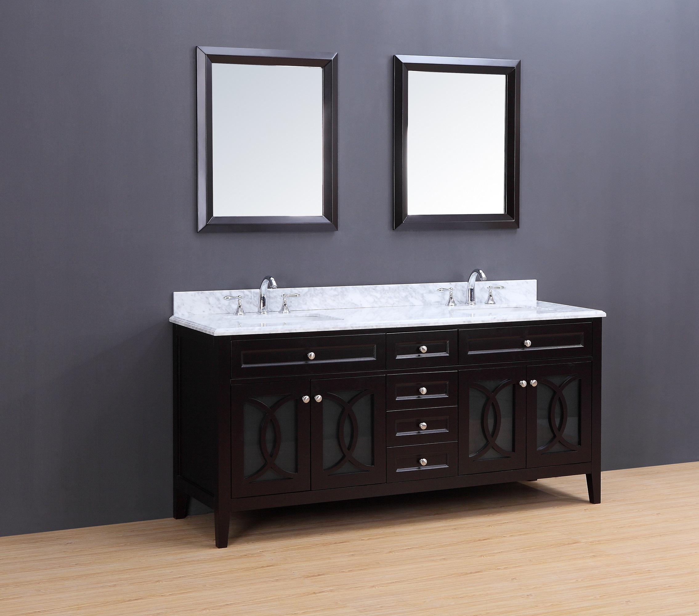 Rocca Transitional Bathroom Vanity Set with Carrera Marble Top Espresso 72