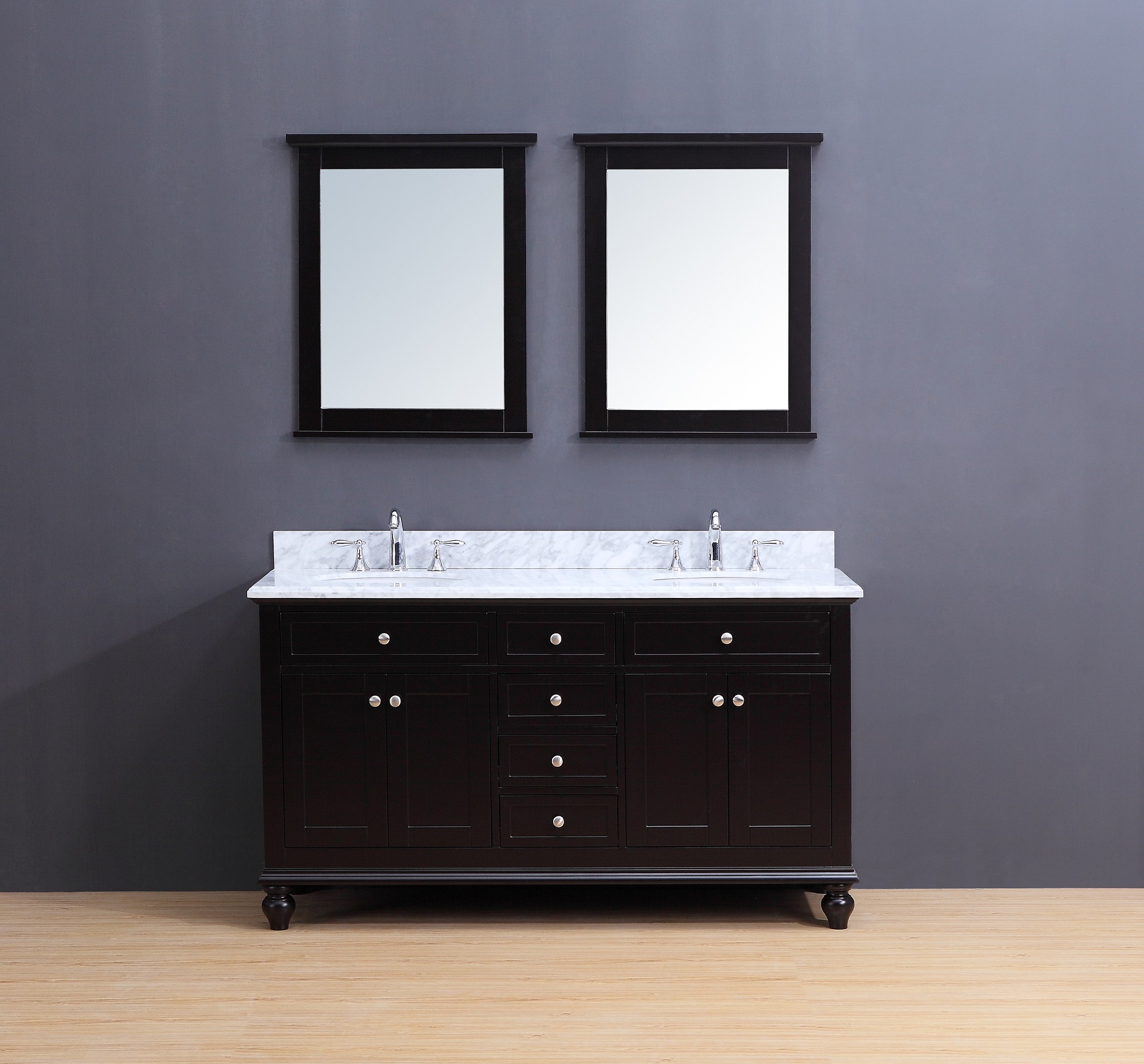 Madison Transitional Bathroom Vanity Set With Carrera Marble Top Espresso 60