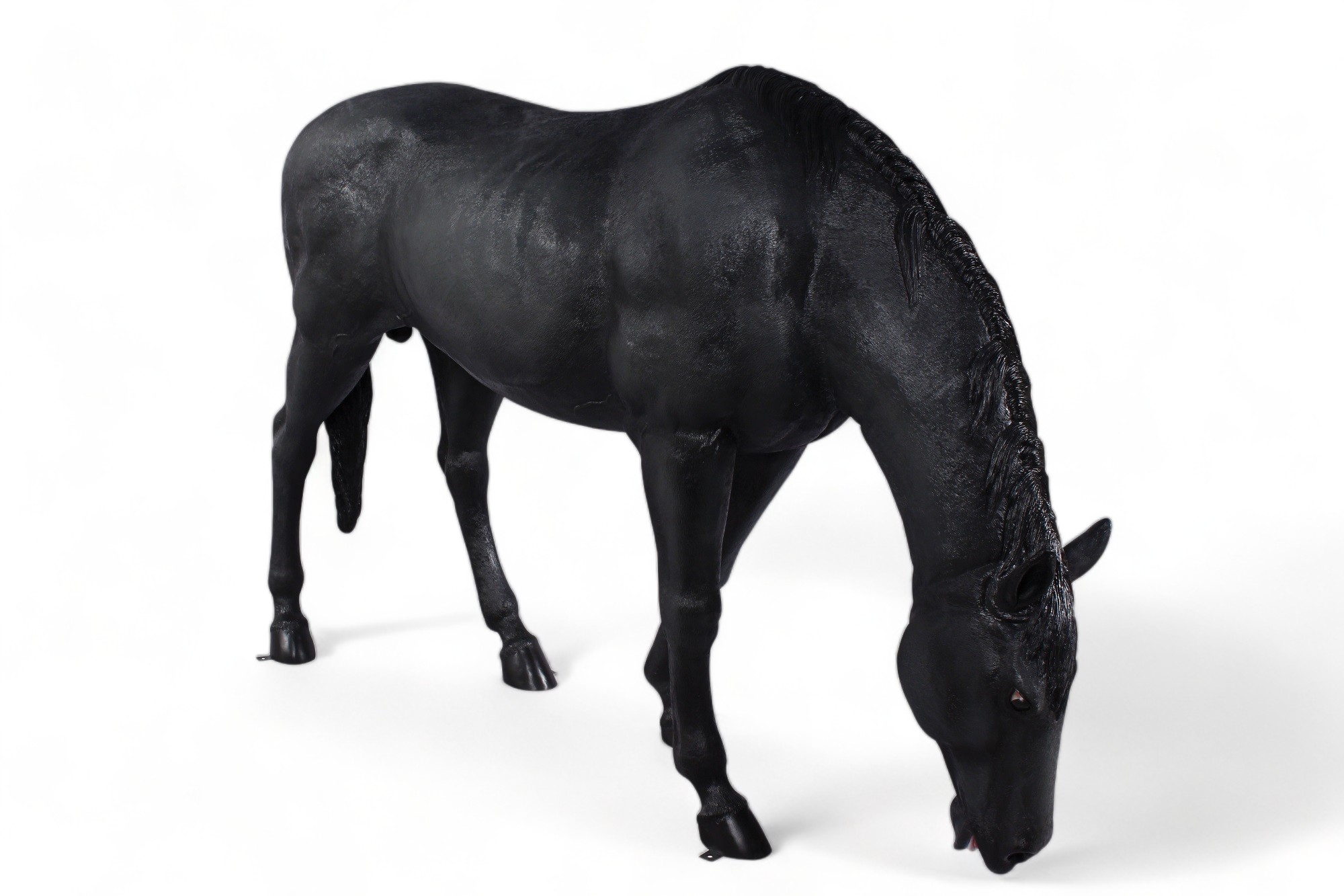 Black Stallion Horse Life Size Statue Grazing