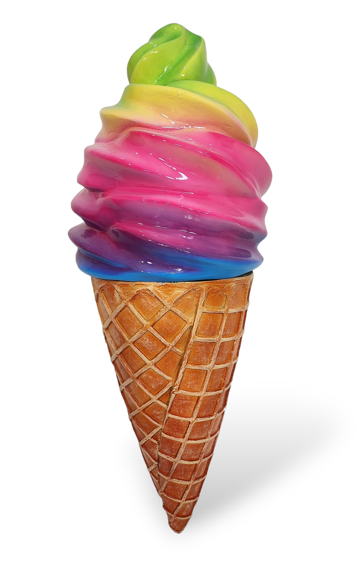 Soft Serve Ice Cream Cone Hanging Statue Rainbow 3ft