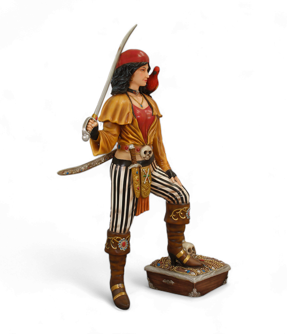 Busty Captain Lady Pirate Butler With Hook Life Size Resin Statue
