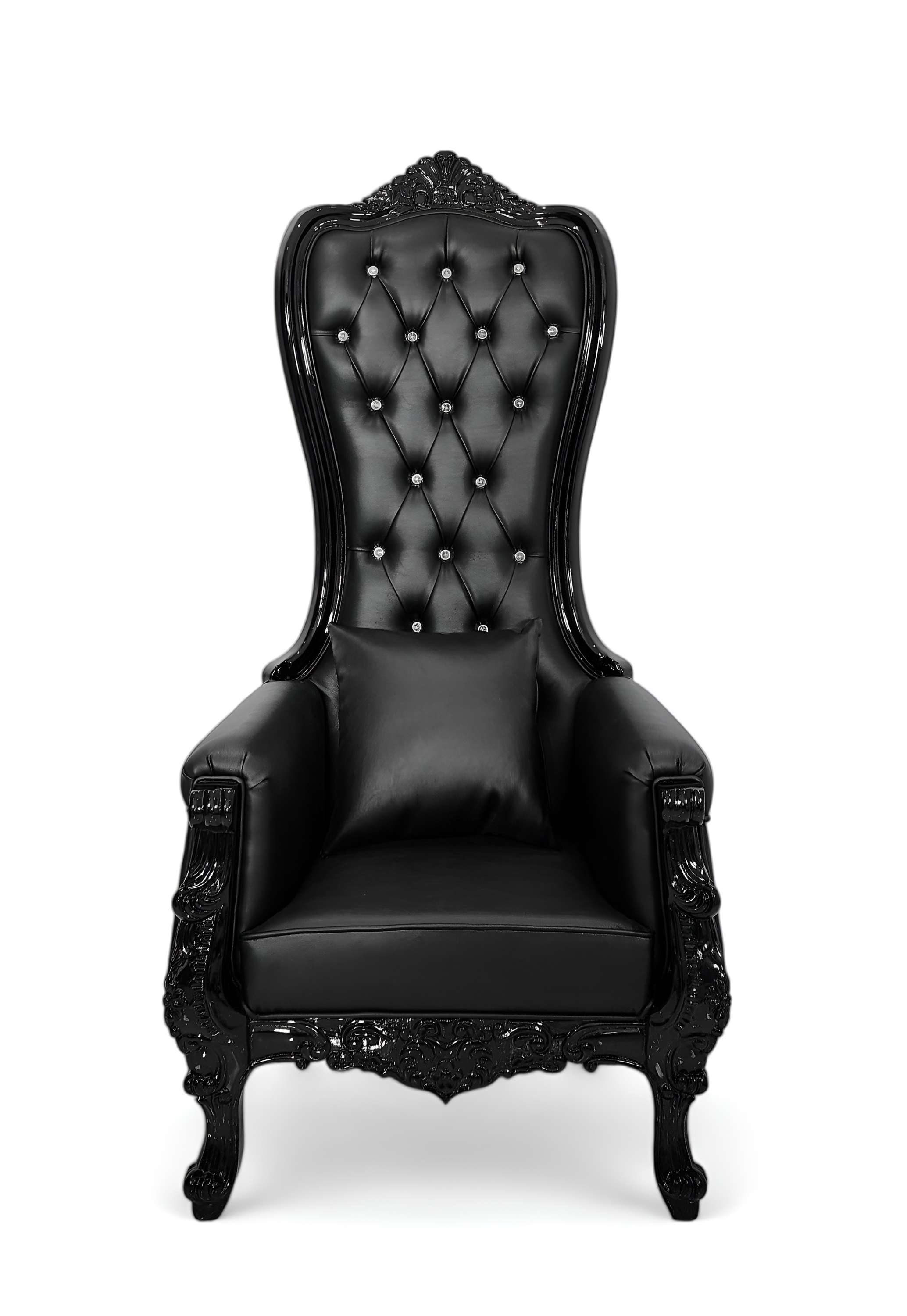 Baroque Throne Chair Queen High Back Chair Black Leather and Frame