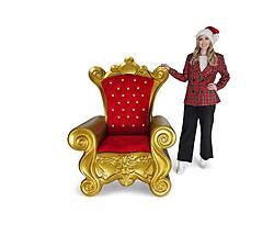 Large Santa Throne Chair in Red Velvet and Gold Frame