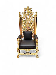 Lion King Throne Baroque Chair in Black Leather and Gold