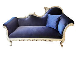 Josephine chaise lounge in Blue Velvet and Silver Frame
