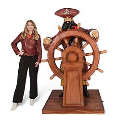 Black Beard Pirate Statue with Wheel Life Size