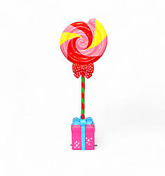 Candy Lollipop Statue 6 FT Large with Pink Gift Box Stand