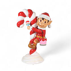 Santa Elf On Candy Cane Statue Red 4FT