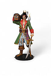 Pirate Statue Carrying a Treasure Chest Life Size 6.5 FT