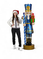 Large Nutcracker Statue Christmas Decor With Multiple Accessories 6.5 FT Pastel Blue