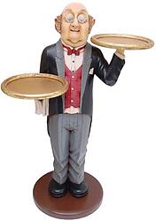 Waiter Butler with Two Trays Statue 3FT
