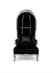 Throne High Back Canopy Chair in Black Velvet and Silver Frame