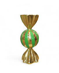 Round Candy Wrapper Statue Large Green and Gold Leaf 3FT