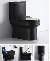 Black Gloss Toilet Modern One Piece Dual Flush - Lazio