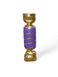Square Wrapped Candy Statue Large Purple and Gold Leaf 3FT