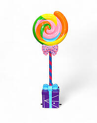 Candy Lollipop Statue 6 FT Large with Purple Gift Box Stand