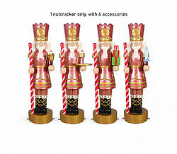 Nutcracker Statue Large Christmas Decor With Multiple Accessories 6.5 FT Pastel Red