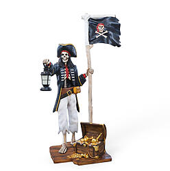 Skeleton Pirate Statue Life Size With Lantern and Treasure Box 6.5 FT