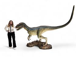 Blue Striped Velociraptor Dinosaur Life Size Statue 11.2 FT