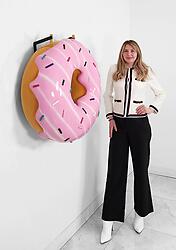 Donut Statue Extra Large Sculpture Hanging Pink with Sprinkles 30