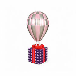 Hot Air Balloon Pink and Silver Large with Gift Box Stand 4FT