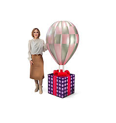 Hot Air Balloon Pink and Silver Large with Gift Box Stand 6FT