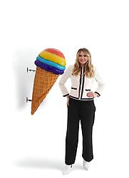 Ice Cream Cone Statue Hanging Rainbow Scoop 3FT
