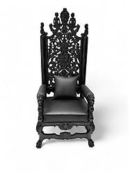 Lion King Throne Baroque Chair in Black Leather and Black Gloss Frame