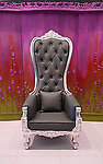 Baroque Throne Chair Queen High Back Chair Gray Leather and Silver