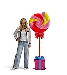Candy Lollipop Statue 6 FT Large with Pink Gift Box Stand