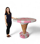 Round Ice Cream Table Strawberry and Vanilla Waffle Cone