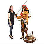 Lady Pirate with Treasure Box Statue Life Size