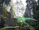 Ornithomimus Dinosaur Life Size Statue Running Away - Green and Blue 7.7 FT