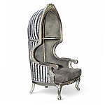 Canopy Chair High Back Throne in Gray Velvet and Silver Leaf Frame
