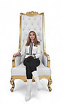 King Throne High Back Chair in White Leather and Gold Leaf Frame