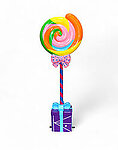 Candy Lollipop Statue 6 FT Large with Purple Gift Box Stand