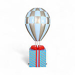 Hot Air Balloon Blue and Silver Large with Gift Box Stand 6FT